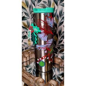 *RESCUE ANIMAL FUNDRAISER*Sbux Hot & Cold Holiday Tumbler 16oz w/ Holly Charm